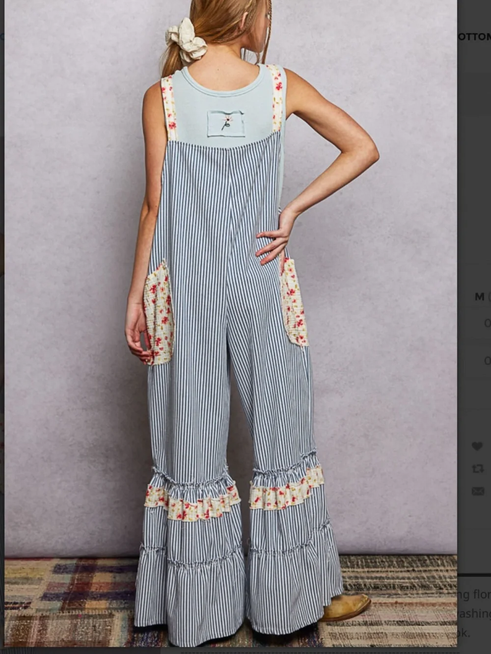 POL Blue White Striped Floral-Trim Jumpsuit - Picture 4 of 6